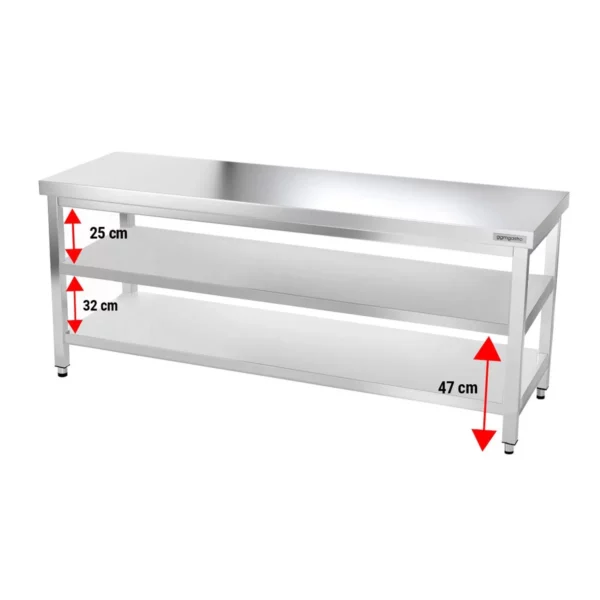 Nerezový pracovný stôl PREMIUM - 2000x600mm - so základnou policou a medzipoličkou - Image 4