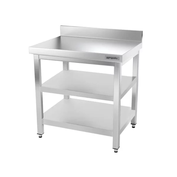 Nerezový pracovný stôl PREMIUM - 800x600mm - so základnou policou, podstavcom a medzipoličkou - Image 4