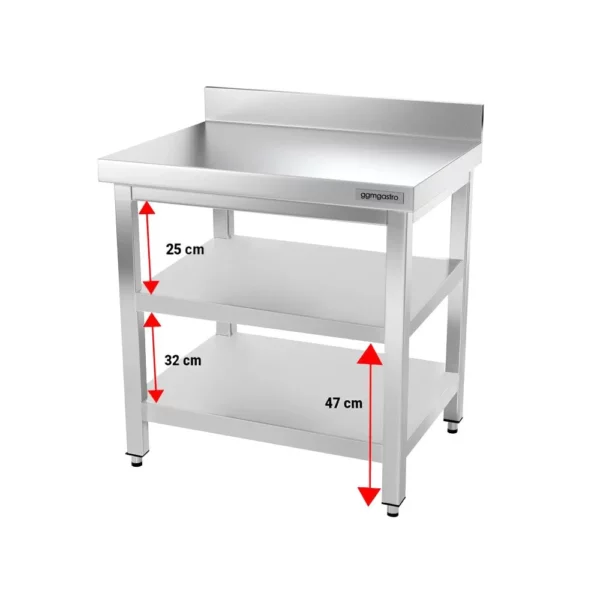 Nerezový pracovný stôl PREMIUM - 800x600mm - so základnou policou, podstavcom a medzipoličkou - Image 5