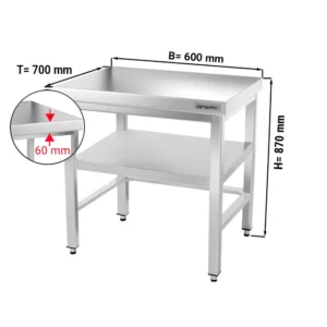 Nerezový pracovný stôl PREMIUM - 600x700mm - s podnožou a výstuhou