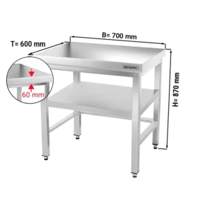 Nerezový pracovný stôl PREMIUM - 700x600mm - s podnožou a výstuhou