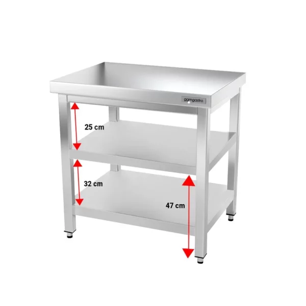 Nerezový pracovný stôl PREMIUM - 700x600mm - so základnou policou a medzipoličkou - Image 4