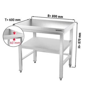 Nerezový pracovný stôl PREMIUM - 800x600mm - s podnožou a výstuhou