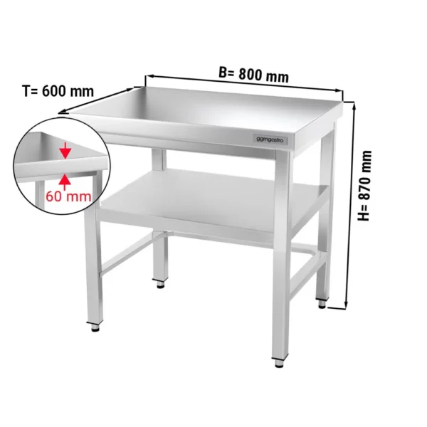 Nerezový pracovný stôl PREMIUM - 800x600mm - s podnožou a výstuhou