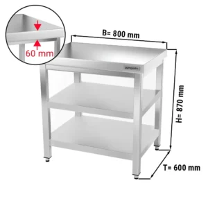 Nerezový pracovný stôl PREMIUM - 800x600mm - so základnou policou a medzipoličkou