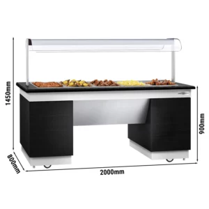 Bufetová vitrína ohrevná - s Bain Marie & kolieskami - 2000mm - pre 5x GN 1/1