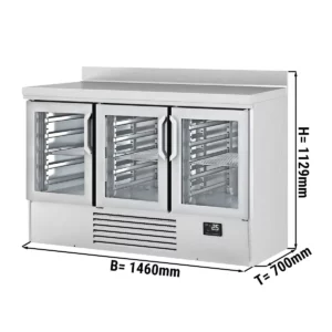 Chladiaci stôl PREMIUM PLUS - 1460 x 700 mm - s 3 sklenenými dvierkami a zadnou stenou