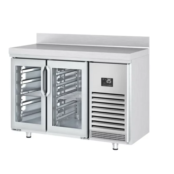 Barový a nápojový chladiaci stôl Premium PLUS - 1468 x 600 mm - s 2 sklenenými dverami a zadnou stenou - Image 7