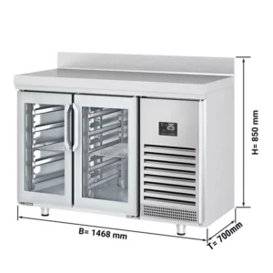 Barový a nápojový chladiaci stôl Premium PLUS - 1468 x 600 mm - s 2 sklenenými dverami a zadnou stenou