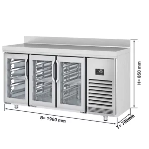 Barový a nápojový chladiaci stôl Premium PLUS - 1960 x 600 mm - s 3 sklenenými dverami a zadnou stenou