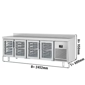 Chladiaci stôl PREMIUM PLUS - 2452 x 600 mm - so 4 sklenenými dverami a podstavcom