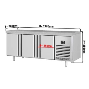 Pekársky chladiaci stôl Premium PLUS - 2185x800mm - s dvierkami na oboch stranách a žulovou pracovnou doskou