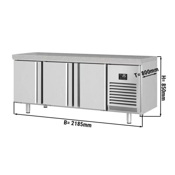 Pekársky chladiaci stôl PREMIUM PLUS - 2185x800mm - s 3 dvierkami a žulovou pracovnou doskou
