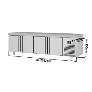 Pekársky chladiaci stôl PREMIUM PLUS - 2752x800mm - 4 dvierka a žulová pracovná doska