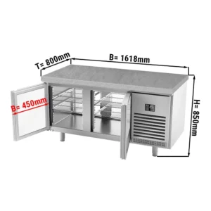 Pekársky chladiaci stôl Premium PLUS - 1618x800mm - so sklenenými dvierkami na oboch stranách a žulovou pracovnou doskou