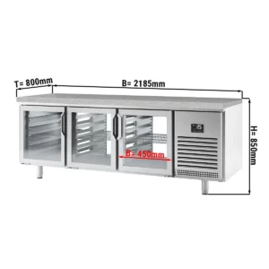 Pekársky chladiaci stôl Premium PLUS - 2185x800mm - so sklenenými dvierkami na oboch stranách a žulovou pracovnou doskou