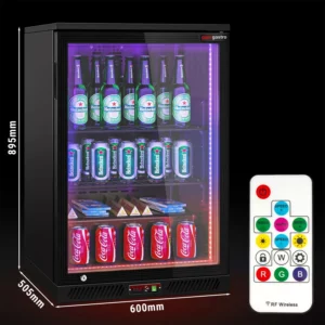 Barová chladnička - 600 mm - 126L - LED osvetlenie & 1 krídlové dvere - vonkajšok & vnútro čierny