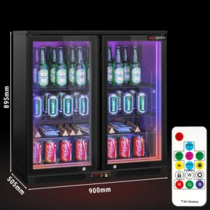 Barová chladnička - 900 mm - 220L - LED osvetlenie a 2 krídlové dvere - vonkajšia & vnútro čierny