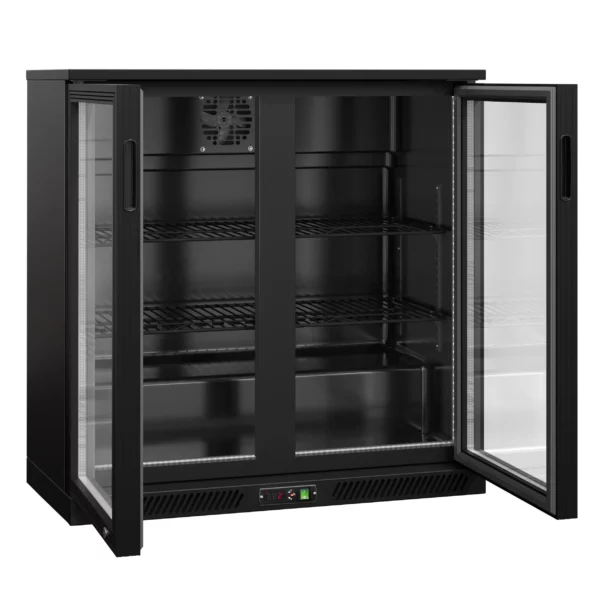 Barová chladnička - 900 mm - 220L - LED osvetlenie a 2 krídlové dvere - vonkajšia & vnútro čierny - Image 8