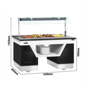 Bufetová vitrína ohrevná - s Bain Marie & kolieskami - 1600mm - pre 4x GN 1/1