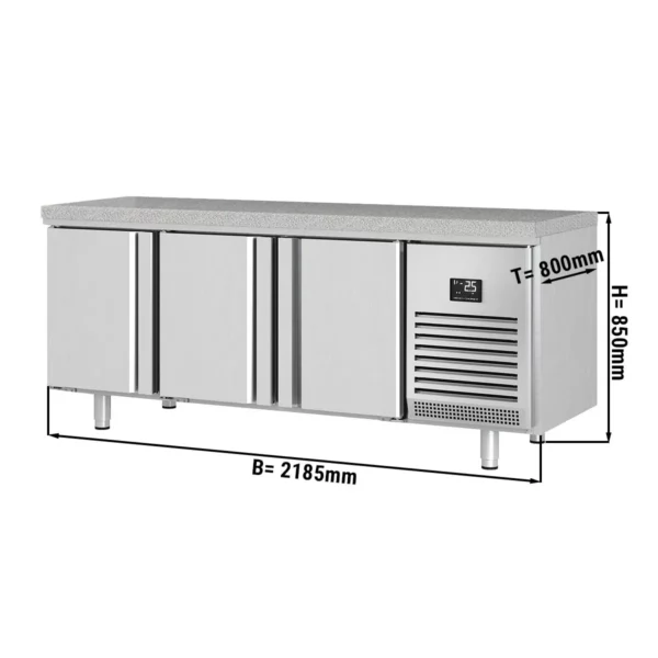Pekársky mraziaci stôl Premium PLUS - 2185 x 800 mm - s 3 dverami a žulovou pracovnou doskou