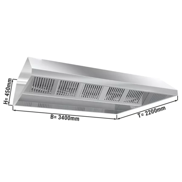 Stropný digestor 3,4 m - s filtrom a lampou