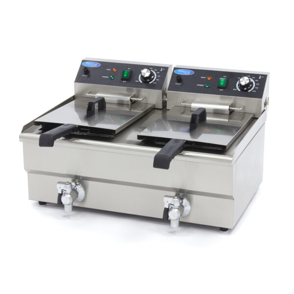 Elektrická fritéza s kohútikom – 2×13 l | Maxima 09365231