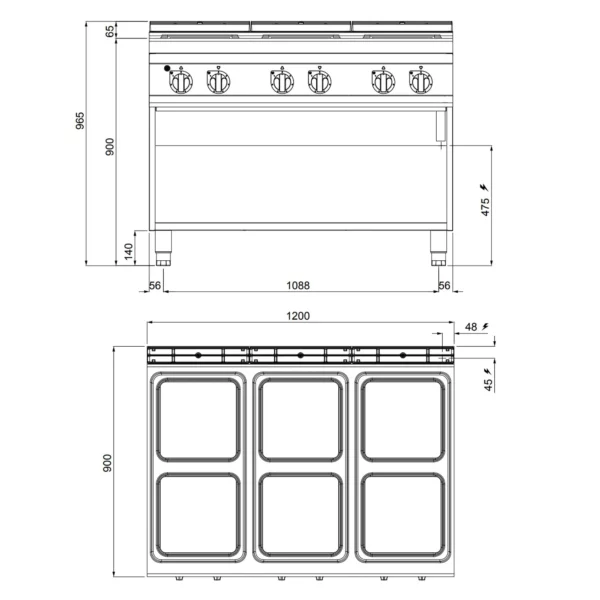 Elektrický sporák - 21 kW - 6 platní štvorcových - Image 6