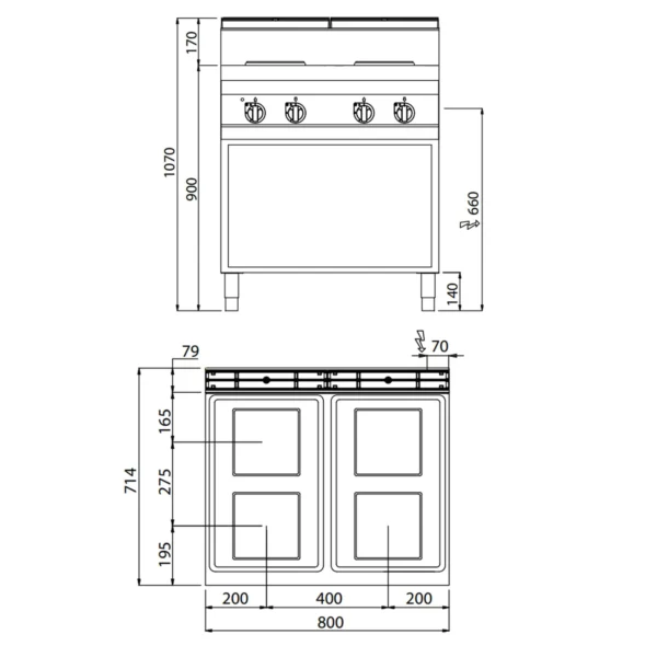 Elektrický sporák - 10,4 kW - 4 platne štvorcové - Image 3