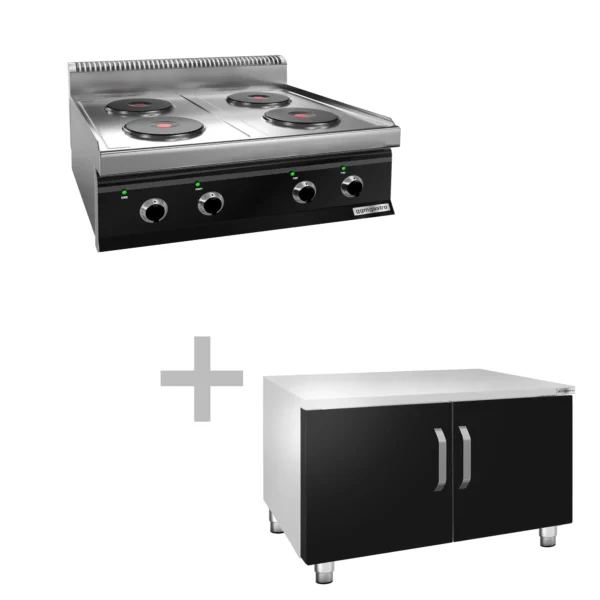 Elektrický sporák - 9,2 kW - 4 platne okrúhle - vrátane podstavca s 2 dvierkami - Image 5