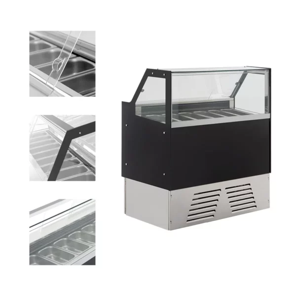 Zmrzlinový pult EMMA - 1190 mm - cirkulujúci vzduch - pre 6x 5 litrové alebo 4x 7 litrové nádoby na zmrzlinu - čierny - Image 7