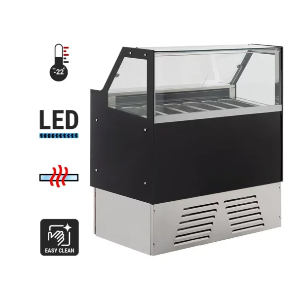 Zmrzlinový pult EMMA - 1190 mm - cirkulujúci vzduch - pre 6x 5 litrové alebo 4x 7 litrové nádoby na zmrzlinu - čierny - Image 8