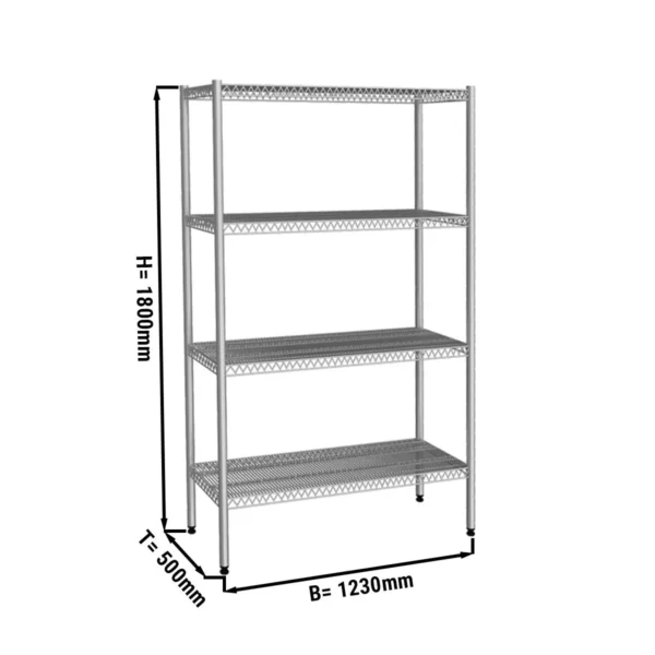 Nerezový regál - 1200x500mm - so 4 drôtenými policami (PEVNÉ)