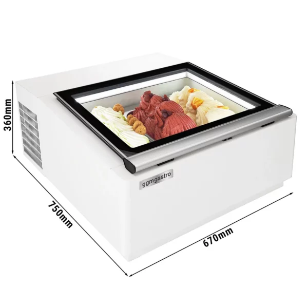 Stolová vitrína na zmrzlinu - 670mm - pre 3x 5L nádoby na zmrzlinu - otváranie veka na obslužnú stranu - Image 2