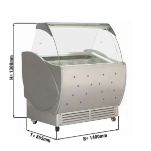 Zmrzlinový pult LUCA - 1400mm - cirkulujúci vzduch - s osvetlením - pre 10x 5 litrové nádoby na zmrzlinu