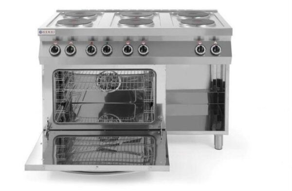 Elektrický sporák Kitchen Line 6-platničkový s konvekčnou elektrickou rúrou GN 1/1, HENDI, Kitchen Line, 400V/18600W, 1200x700x(H)900mm