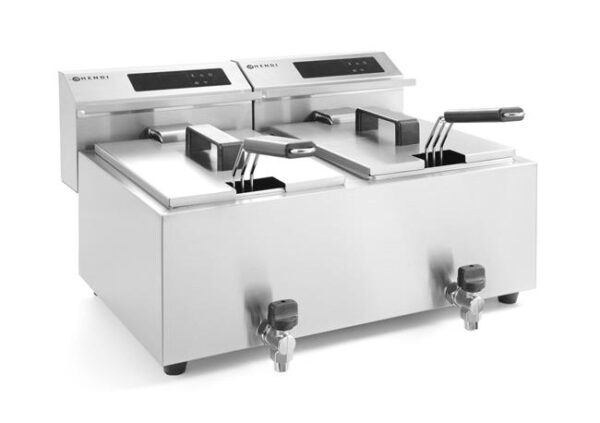 Fritéza s digitálnym ovládacím panelom Profi Line s výpustným ventilom – 2x 8 l, HENDI, Profi Line, 16L, 230V/7000W, 605x515x(H)350mm - Image 2