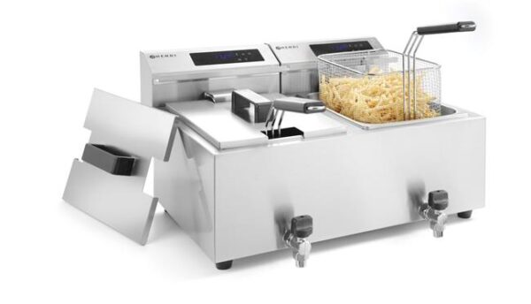 Fritéza s digitálnym ovládacím panelom Profi Line s výpustným ventilom – 2x 8 l, HENDI, Profi Line, 16L, 230V/7000W, 605x515x(H)350mm - Image 3