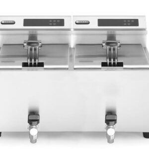 Fritéza s digitálnym ovládacím panelom Profi Line s výpustným ventilom – 2x 8 l, HENDI, Profi Line, 16L, 230V/7000W, 605x515x(H)350mm