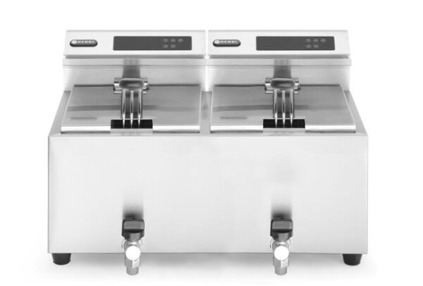Fritéza s digitálnym ovládacím panelom Profi Line s výpustným ventilom – 2x 8 l, HENDI, Profi Line, 16L, 230V/7000W, 605x515x(H)350mm