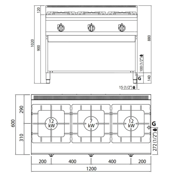 Plynový sporák - 31 kW - 3 horáky - Image 3
