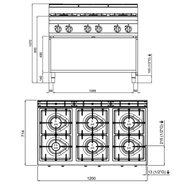 Plynový sporák - 31,5 kW - 6 horákov - Image 3