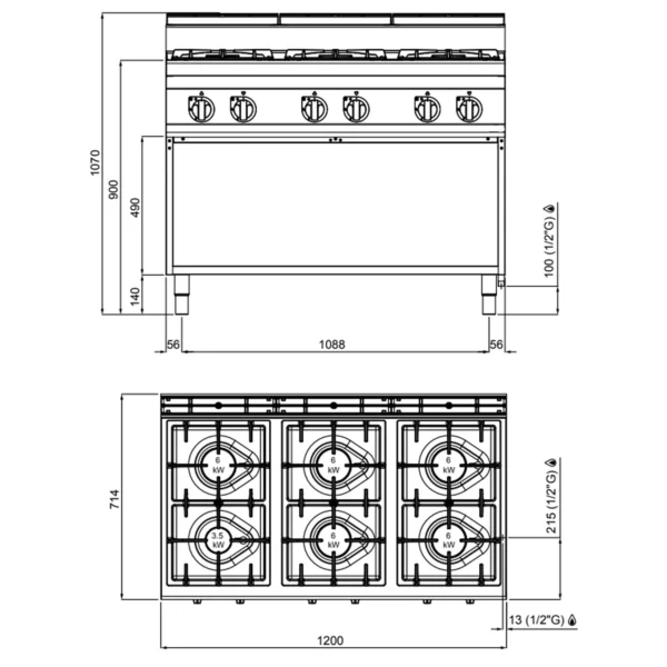 Plynový sporák - 33,5 kW - 6 horákov - Image 2