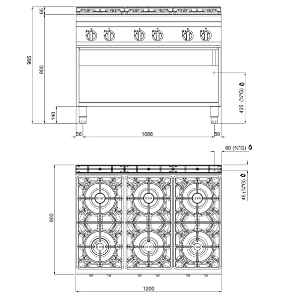 Plynový sporák - 53,5 kW - 6 horákov - Image 4