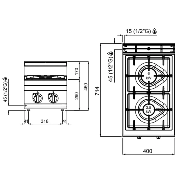Plynový sporák - 9,5 kW - 2 horáky - Image 2