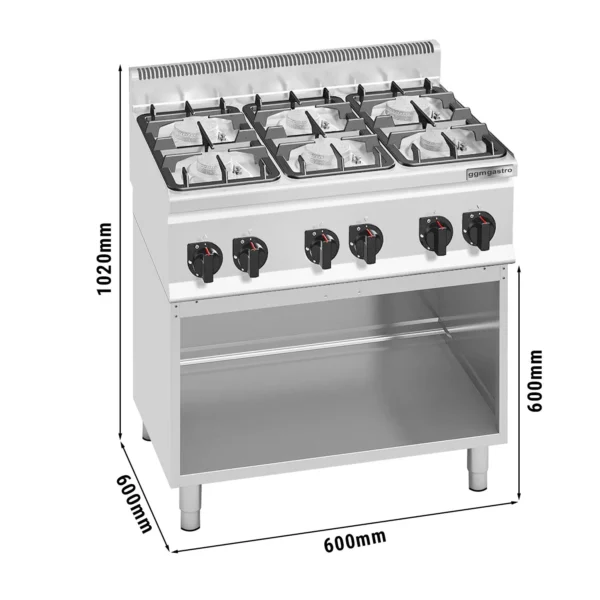 Plynový sporák - 28,5 kW - 6 horákov - vrátane základného rámu
