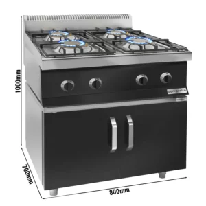 Plynový sporák - 23 kW - 4 horáky - vrátane podstavca s 2 dvierkami