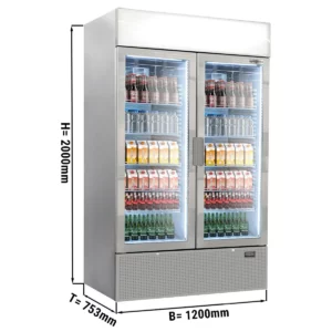 Chladnička na nápoje - 1200 litrov - bezrámové prevedenie - 2 sklenené dvere a reklamný stojan