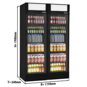 (2 kusy) chladnička na nápoje - 690 litrov - 2 sklenené dvere a reklamný stojan