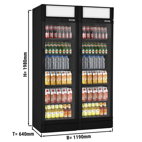 (2 kusy) chladnička na nápoje - 690 litrov - 2 sklenené dvere a reklamný stojan